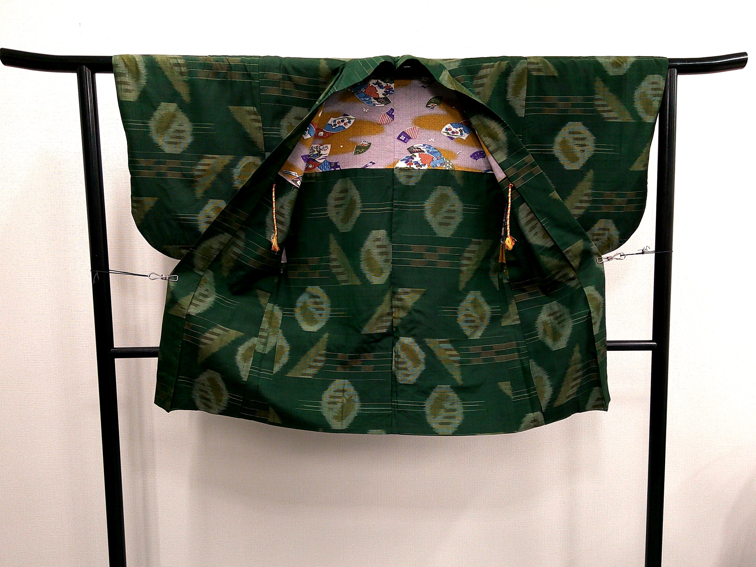 ◇KWH012 羽織 紐付き Haori 緑 古着 レトロ 和服
