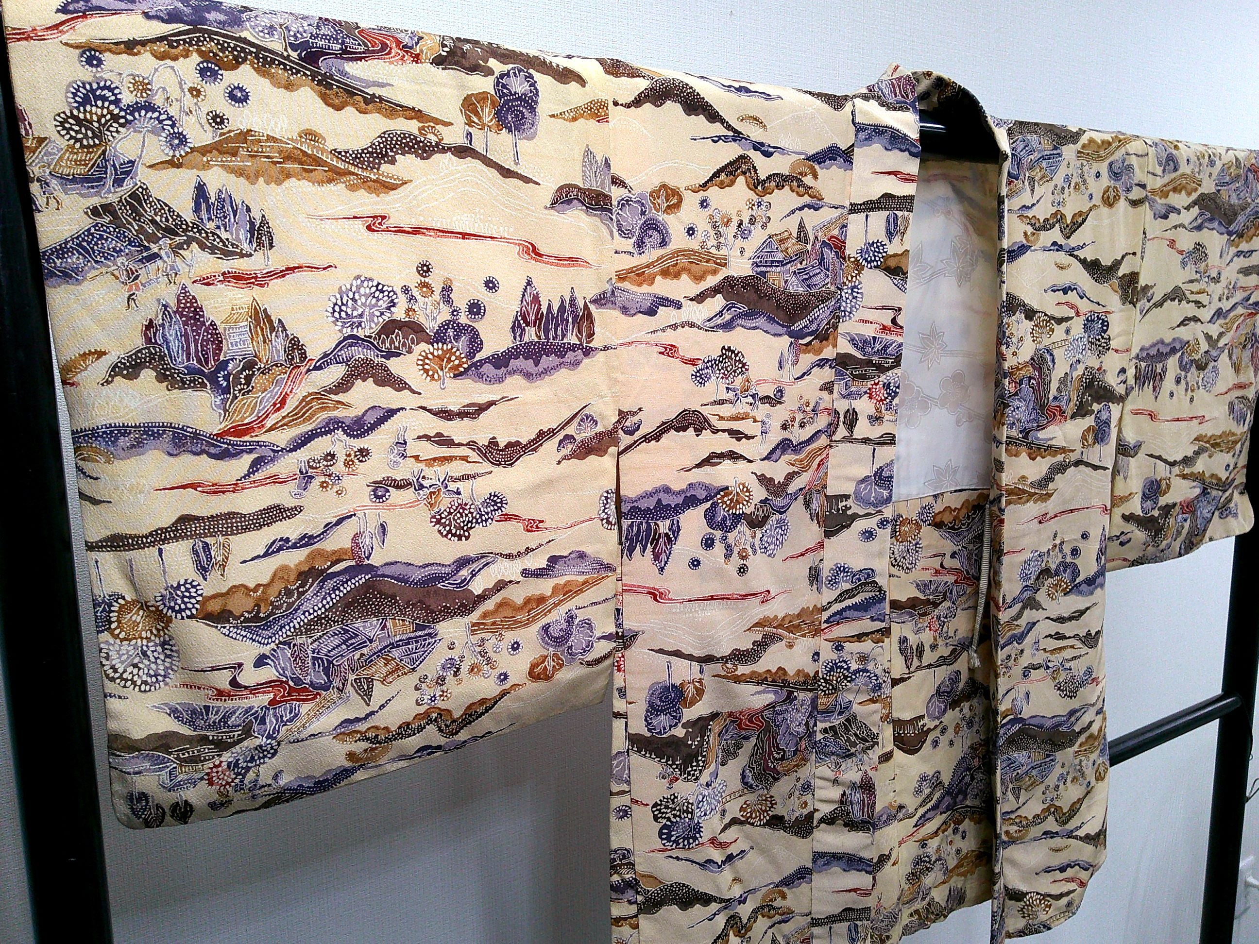 ◇KWH014 羽織 紐付き 薄黄色 Haori 古着 レトロ 和服