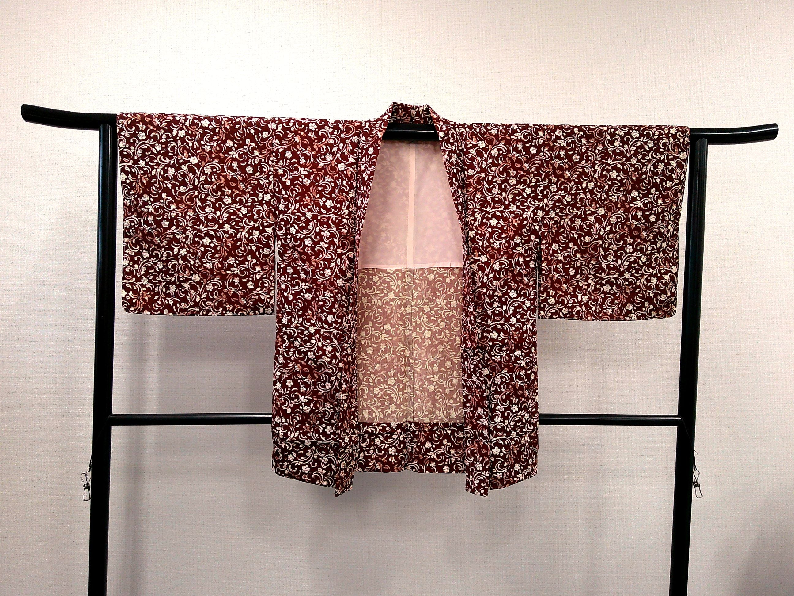 ◇KWH016 羽織 Haori 茶褐色 古着 レトロ 和服