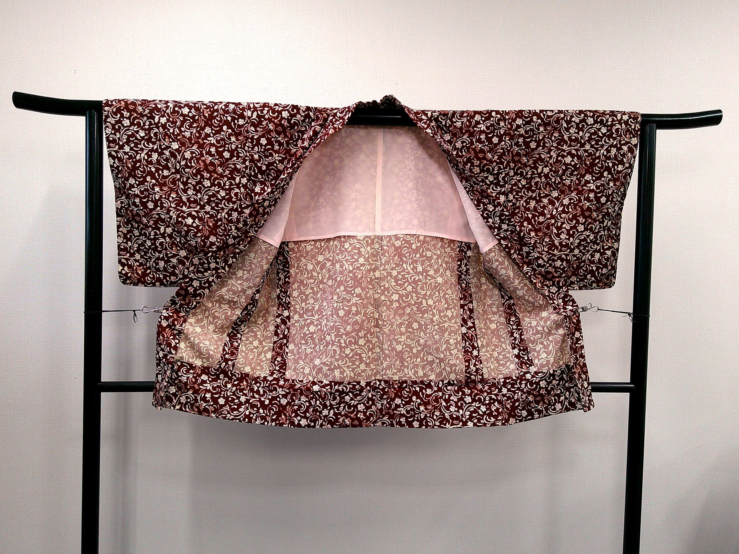 ◇KWH016 羽織 Haori 茶褐色 古着 レトロ 和服
