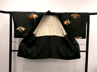 ◇KWH018 羽織 紐付き Haori 黒 古着 レトロ 和服
