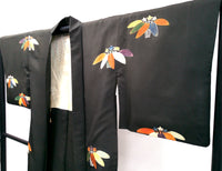 ◇KWH018 羽織 紐付き Haori 黒 古着 レトロ 和服