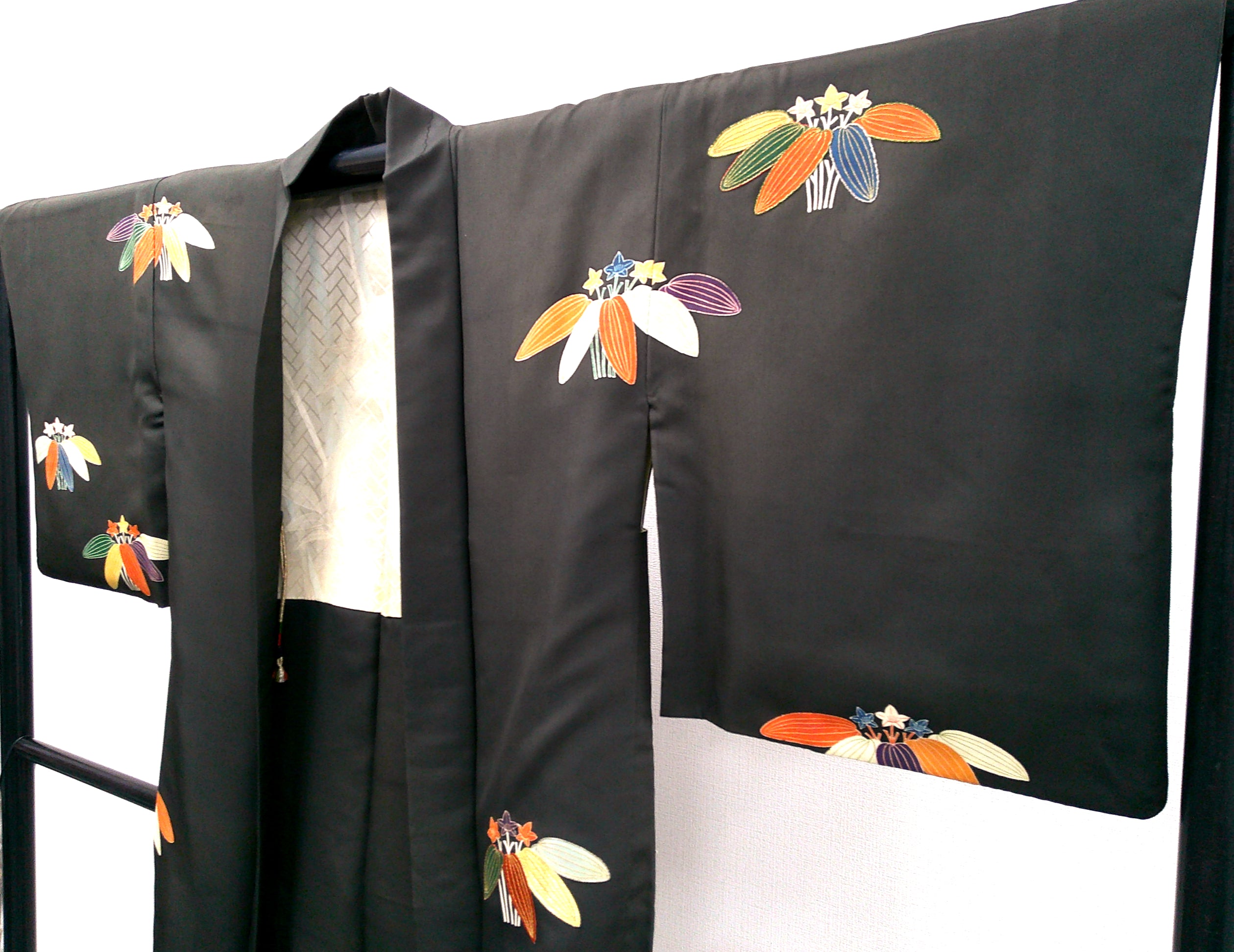 ◇KWH018 羽織 紐付き Haori 黒 古着 レトロ 和服