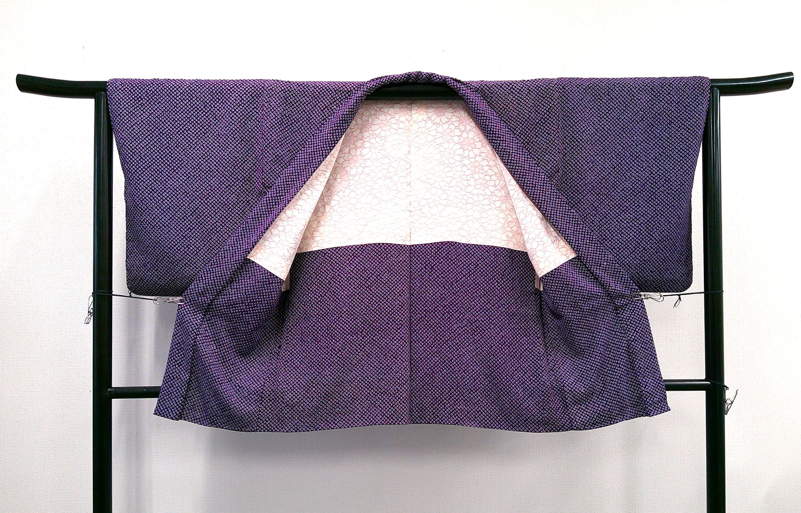 ◇KWH019 羽織 総絞り Haori 紫 古着 レトロ 和服