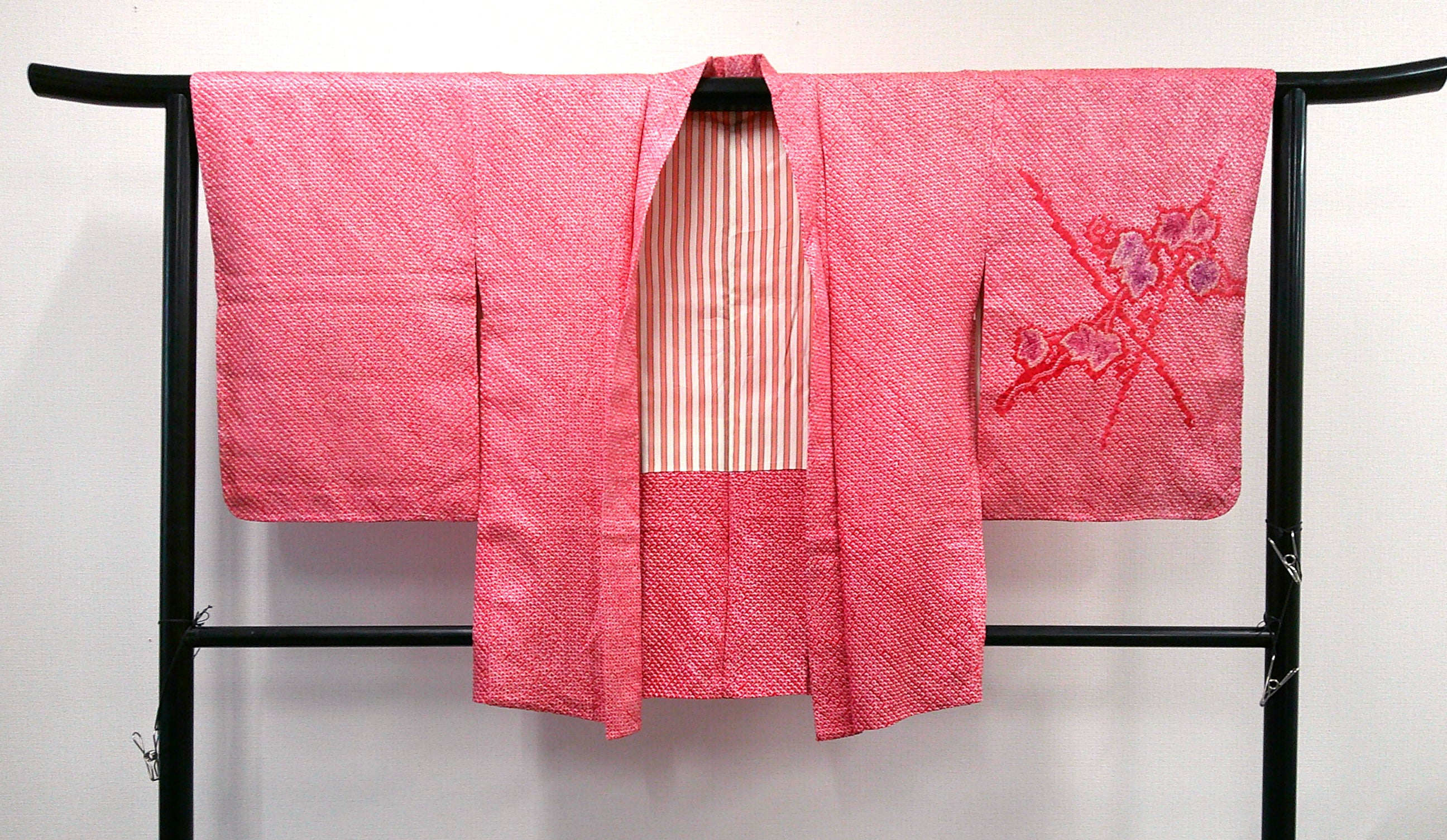 ◇KWH020 羽織 袷羽織 総絞り Haori 赤 古着 レトロ 和服