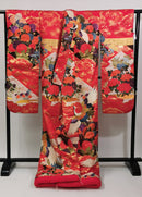 Red Uchikake Kimono with Cranes and Peonies / 鶴と牡丹の赤打掛 – Japanese Wedding Kimono (Vintage, Silk)◆twku682