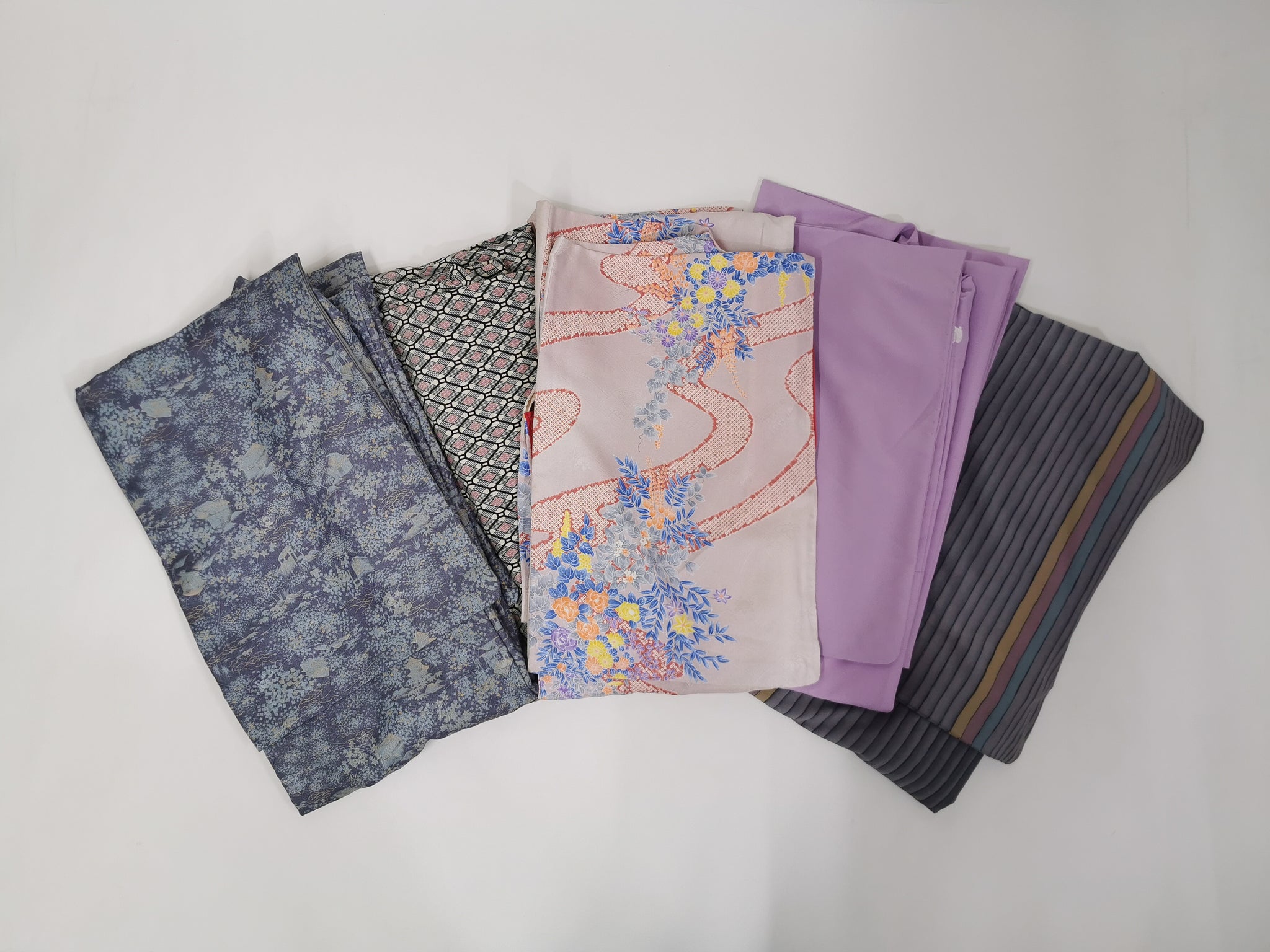 Washable Kimono Set – Vintage Women’s Kimono 5 pcs / 洗える着物 女性用ヴィンテージ着物5枚セット◆twk714