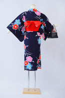 Set Purchase: Yukata + Obi + Basket Bag for Petite Women and Girls - Reuse ◆twy557