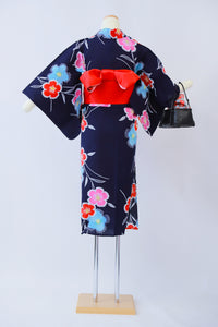 Set Purchase: Yukata + Obi + Basket Bag for Petite Women and Girls - Reuse ◆twy557