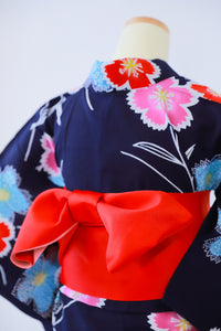 Set Purchase: Yukata + Obi + Basket Bag for Petite Women and Girls - Reuse ◆twy557