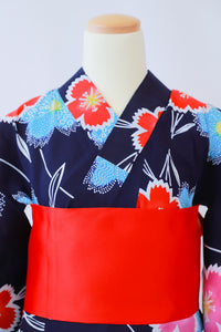 Set Purchase: Yukata + Obi + Basket Bag for Petite Women and Girls - Reuse ◆twy557