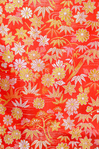 Red Bridal “Hikizuri” Kimono – Embroidered Floral Pattern / 朱赤の引き振袖・金糸の総柄刺繍◆twff714