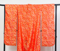 Red Bridal “Hikizuri” Kimono – Embroidered Floral Pattern / 朱赤の引き振袖・金糸の総柄刺繍◆twff714