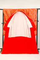 Red Bridal “Hikizuri” Kimono – Embroidered Floral Pattern / 朱赤の引き振袖・金糸の総柄刺繍◆twff714