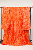 Red Bridal “Hikizuri” Kimono – Embroidered Floral Pattern / 朱赤の引き振袖・金糸の総柄刺繍◆twff714