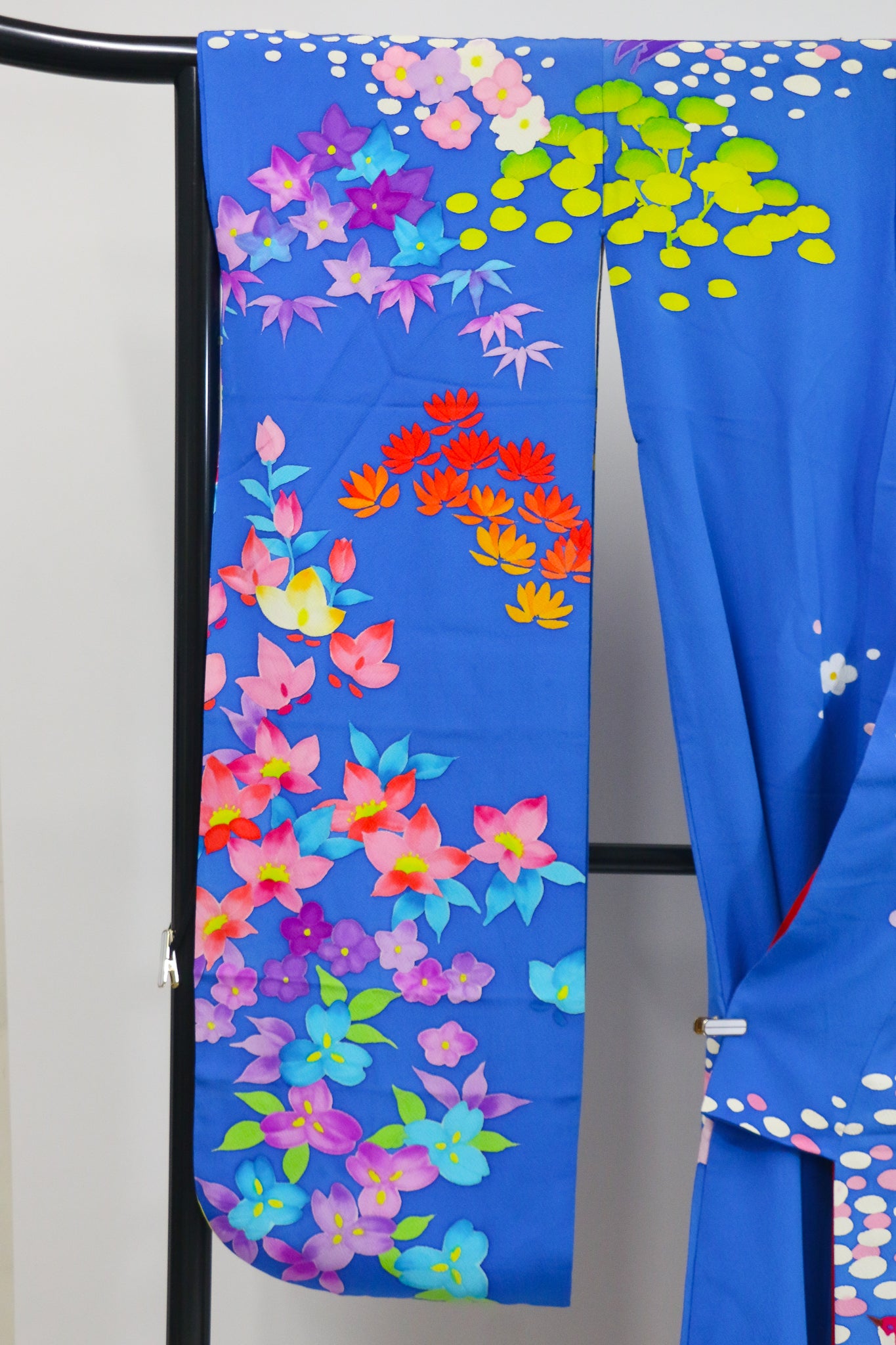Vibrant Blue Hikifurisode Kimono – Colorful Flowers & Birds / 青地 極彩色 花鳥文 引き振袖◆twff716