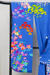 Vibrant Blue Hikifurisode Kimono – Colorful Flowers & Birds / 青地 極彩色 花鳥文 引き振袖◆twff716