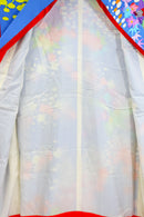 Vibrant Blue Hikifurisode Kimono – Colorful Flowers & Birds / 青地 極彩色 花鳥文 引き振袖◆twff716