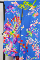 Vibrant Blue Hikifurisode Kimono – Colorful Flowers & Birds / 青地 極彩色 花鳥文 引き振袖◆twff716