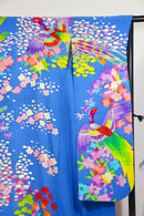Vibrant Blue Hikifurisode Kimono – Colorful Flowers & Birds / 青地 極彩色 花鳥文 引き振袖◆twff716