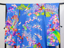 Vibrant Blue Hikifurisode Kimono – Colorful Flowers & Birds / 青地 極彩色 花鳥文 引き振袖◆twff716