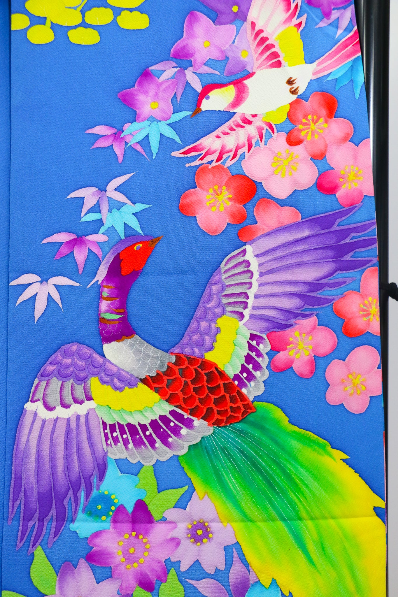 Vibrant Blue Hikifurisode Kimono – Colorful Flowers & Birds / 青地 極彩色 花鳥文 引き振袖◆twff716