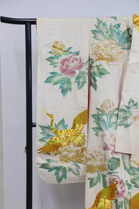 Bridal Uchikake – Gold Cranes & Peony Pattern / 白打掛 金鶴×牡丹  Traditional Japanese Wedding Kimono / 花嫁衣裳 打掛◆twu717