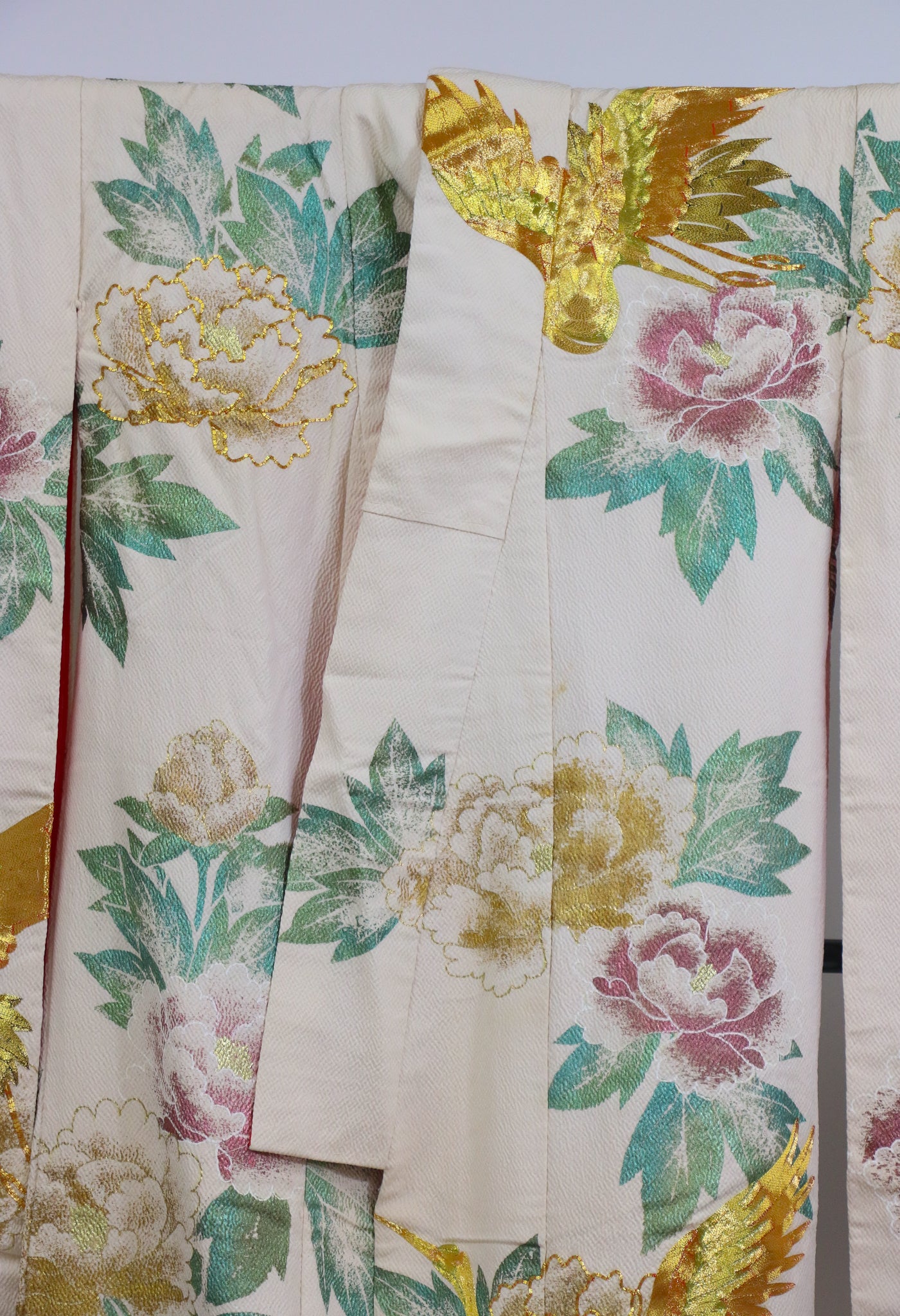 Bridal Uchikake – Gold Cranes & Peony Pattern / 白打掛 金鶴×牡丹  Traditional Japanese Wedding Kimono / 花嫁衣裳 打掛◆twu717