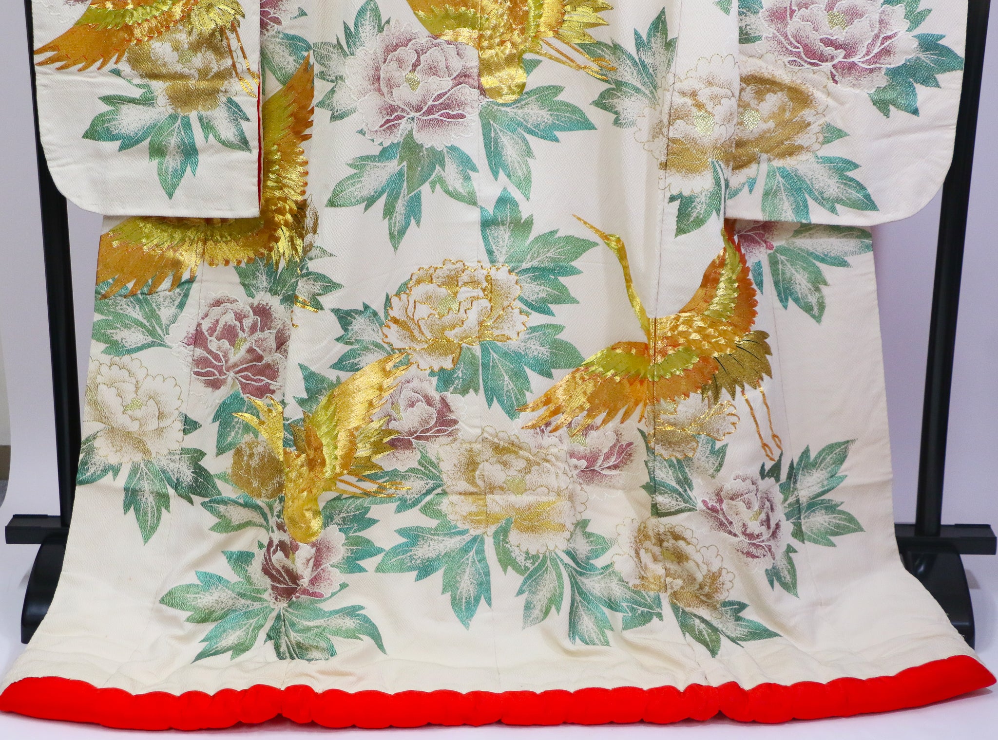 Bridal Uchikake – Gold Cranes & Peony Pattern / 白打掛 金鶴×牡丹  Traditional Japanese Wedding Kimono / 花嫁衣裳 打掛◆twu717