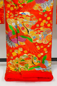 Bridal Uchikake – Gold Cranes & Peony Pattern / 白打掛 金鶴×牡丹  Traditional Japanese Wedding Kimono / 花嫁衣裳 打掛◆twu718