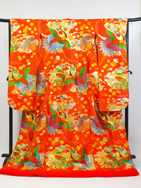 Bridal Uchikake – Gold Cranes & Peony Pattern / 白打掛 金鶴×牡丹  Traditional Japanese Wedding Kimono / 花嫁衣裳 打掛◆twu718