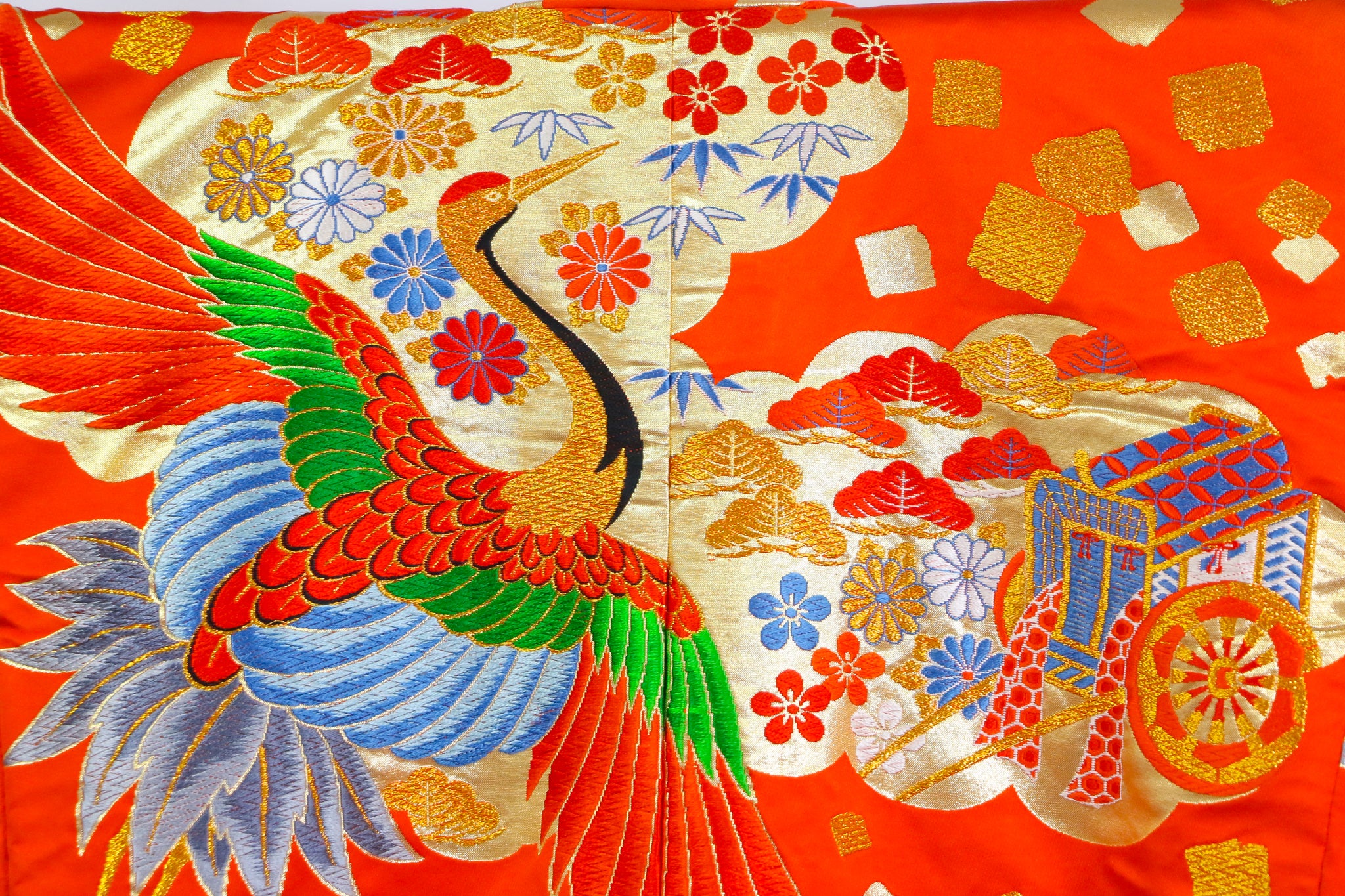 Bridal Uchikake – Gold Cranes & Peony Pattern / 白打掛 金鶴×牡丹  Traditional Japanese Wedding Kimono / 花嫁衣裳 打掛◆twu718