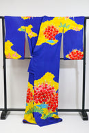Vibrant Floral Furisode Kimono – Blue × Yellow × Red◆twf719