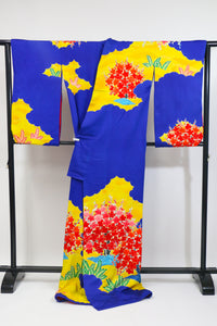 Vibrant Floral Furisode Kimono – Blue × Yellow × Red◆twf719
