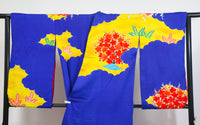 Vibrant Floral Furisode Kimono – Blue × Yellow × Red◆twf719