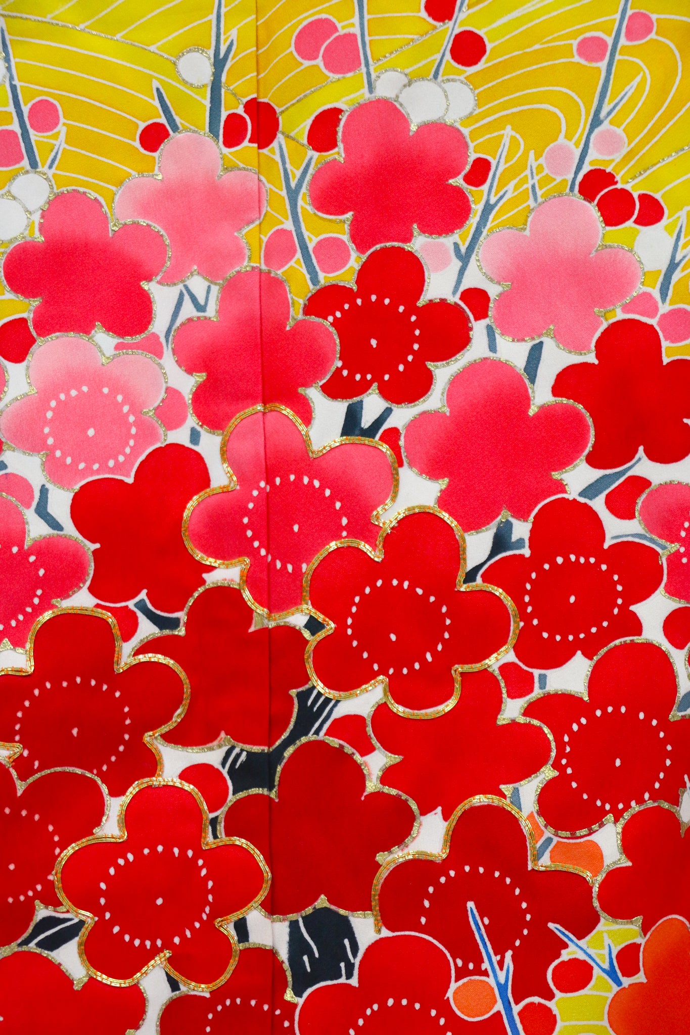 Vibrant Floral Furisode Kimono – Blue × Yellow × Red◆twf719