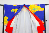 Vibrant Floral Furisode Kimono – Blue × Yellow × Red◆twf719