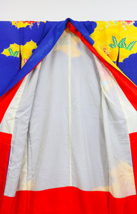 Vibrant Floral Furisode Kimono – Blue × Yellow × Red◆twf719