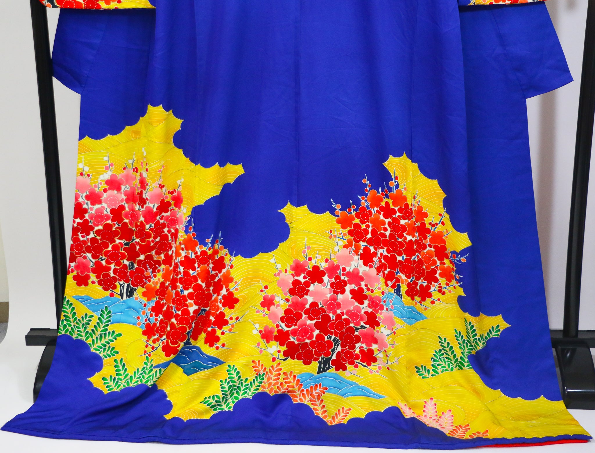 Vibrant Floral Furisode Kimono – Blue × Yellow × Red◆twf719