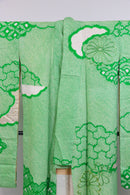 Vintage Green Furisode Kimono 緑×絞り風・金彩入り振袖◆twf724