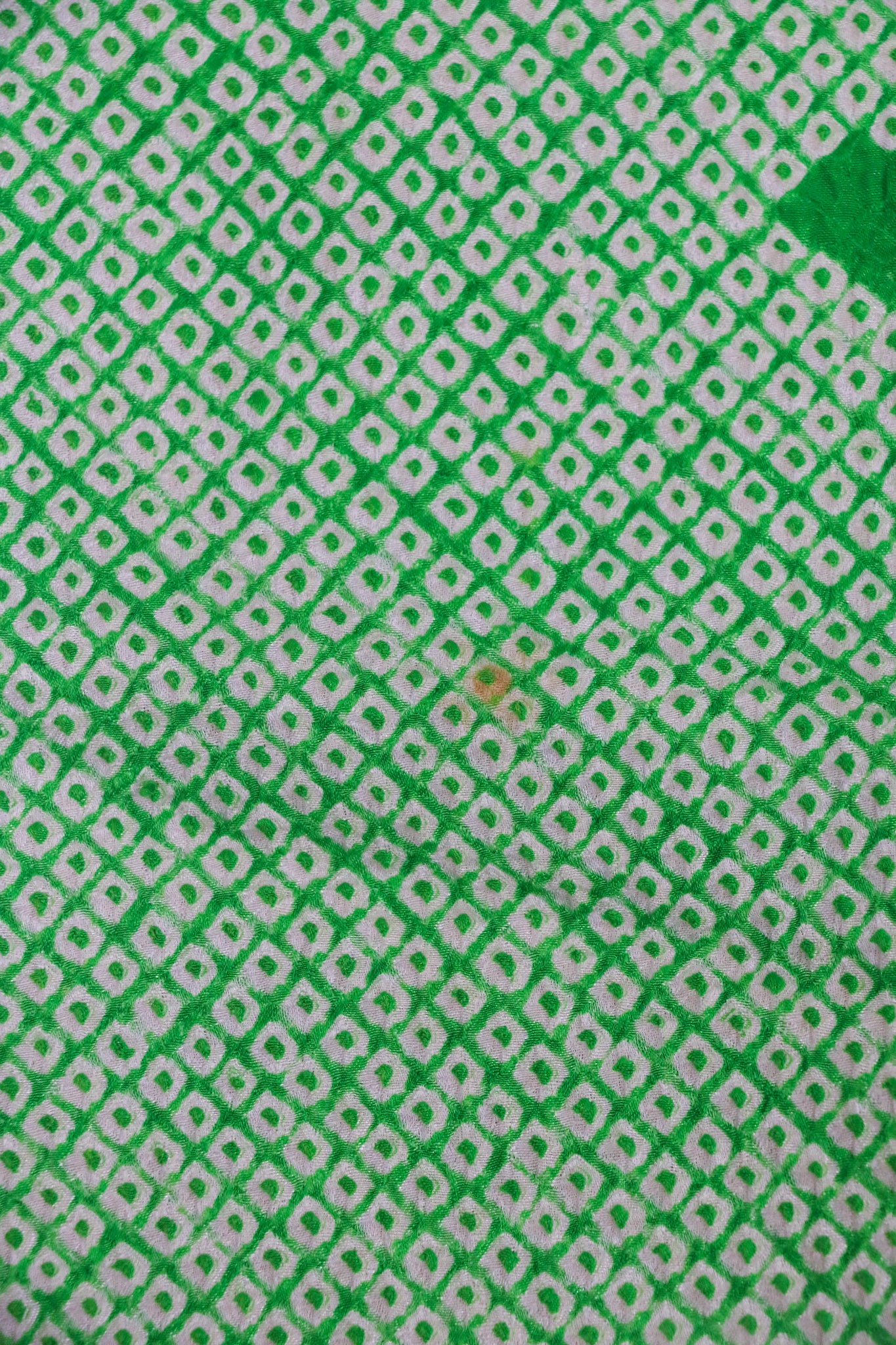 Vintage Green Furisode Kimono 緑×絞り風・金彩入り振袖◆twf724