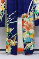 Vintage Furisode Kimono – 深藍 × 華やか花柄 – Vibrant Floral Pattern◆twf725