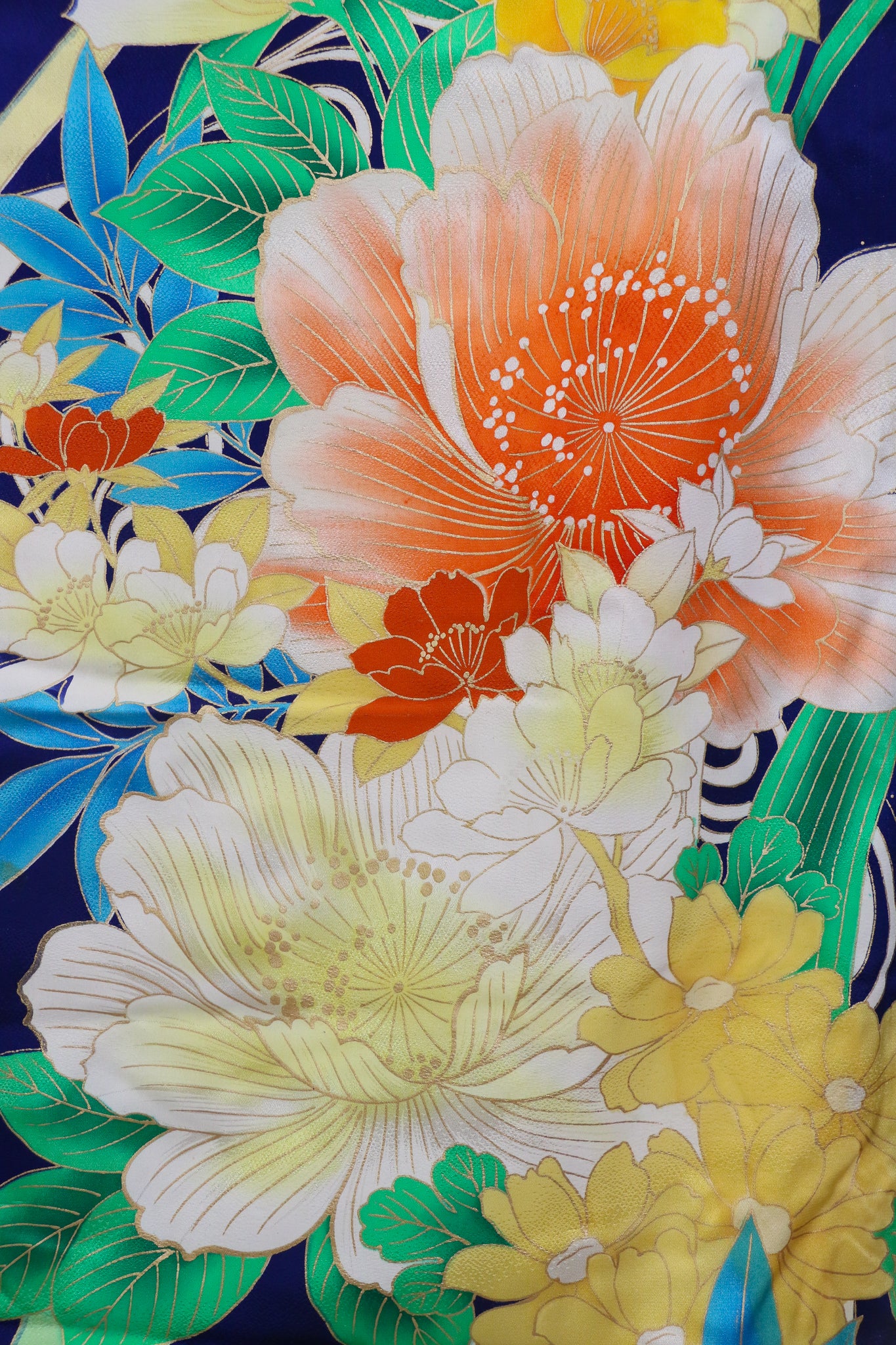 Vintage Furisode Kimono – 深藍 × 華やか花柄 – Vibrant Floral Pattern◆twf725