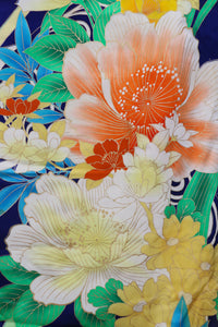 Vintage Furisode Kimono – 深藍 × 華やか花柄 – Vibrant Floral Pattern◆twf725