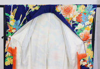Vintage Furisode Kimono – 深藍 × 華やか花柄 – Vibrant Floral Pattern◆twf725