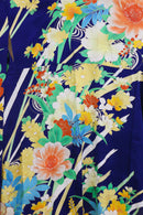 Vintage Furisode Kimono – 深藍 × 華やか花柄 – Vibrant Floral Pattern◆twf725