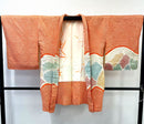 ◇KWH021 羽織 袷羽織 紐付き Haori オレンジ 古着 レトロ 和服