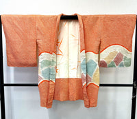 ◇KWH021 羽織 袷羽織 紐付き Haori オレンジ 古着 レトロ 和服