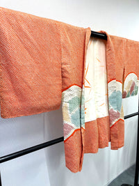 ◇KWH021 羽織 袷羽織 紐付き Haori オレンジ 古着 レトロ 和服