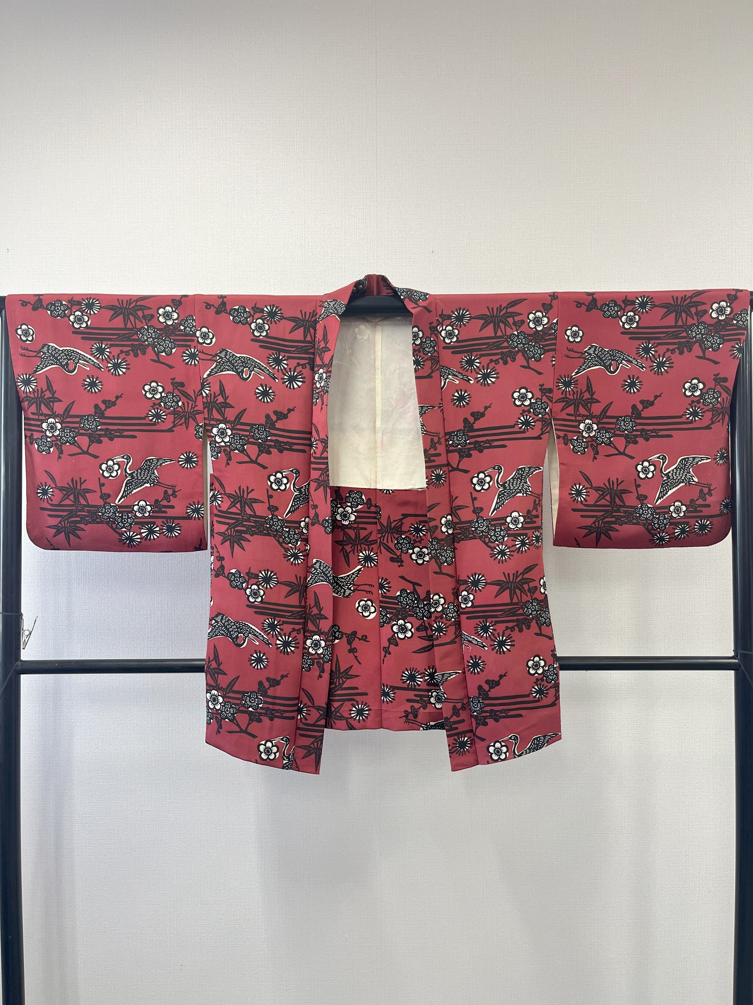 ◇KWH024 羽織 袷羽織 Haori 赤系 古着 レトロ 和服